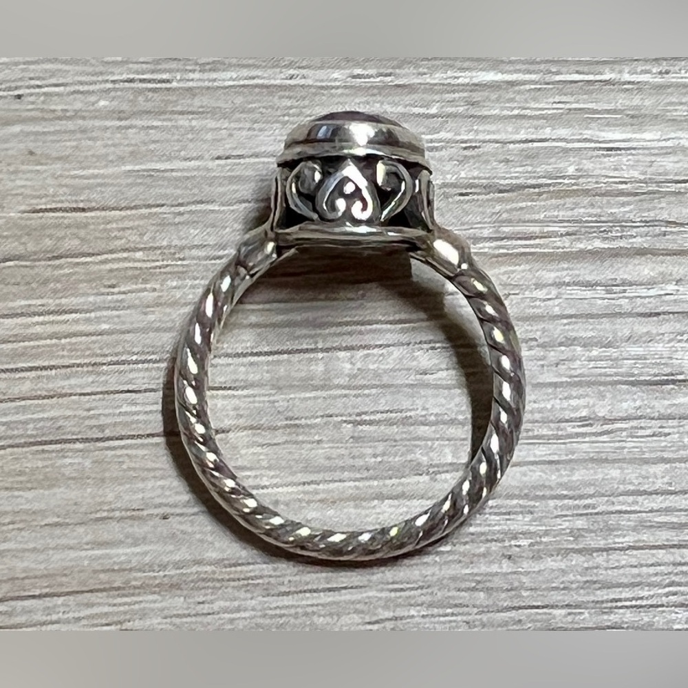 Vintage Designer Signed M ID Sterling Silver Twisted Cable Amethyst Ring, Size 5 - Picture 6 of 9